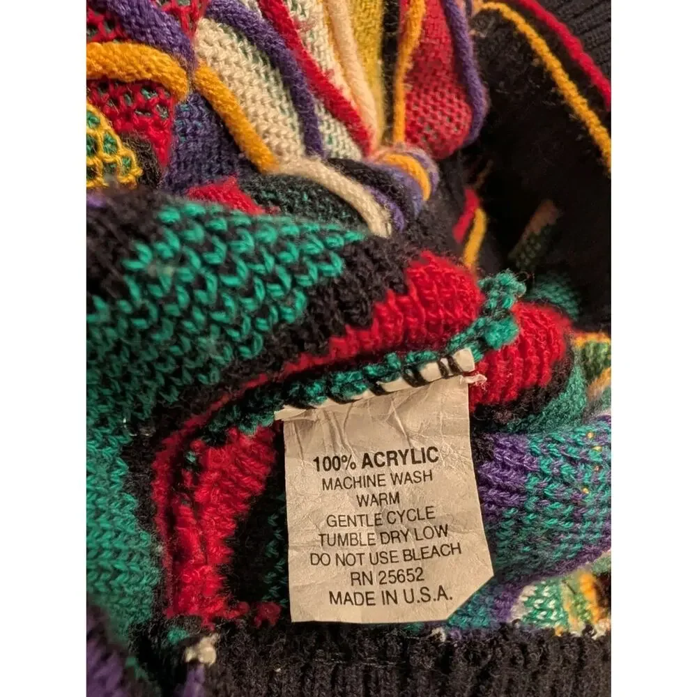Bachrach‎ Sweater XL Multicolor Chunky 3D Knit Coogi Style Chunky Biggie 90s